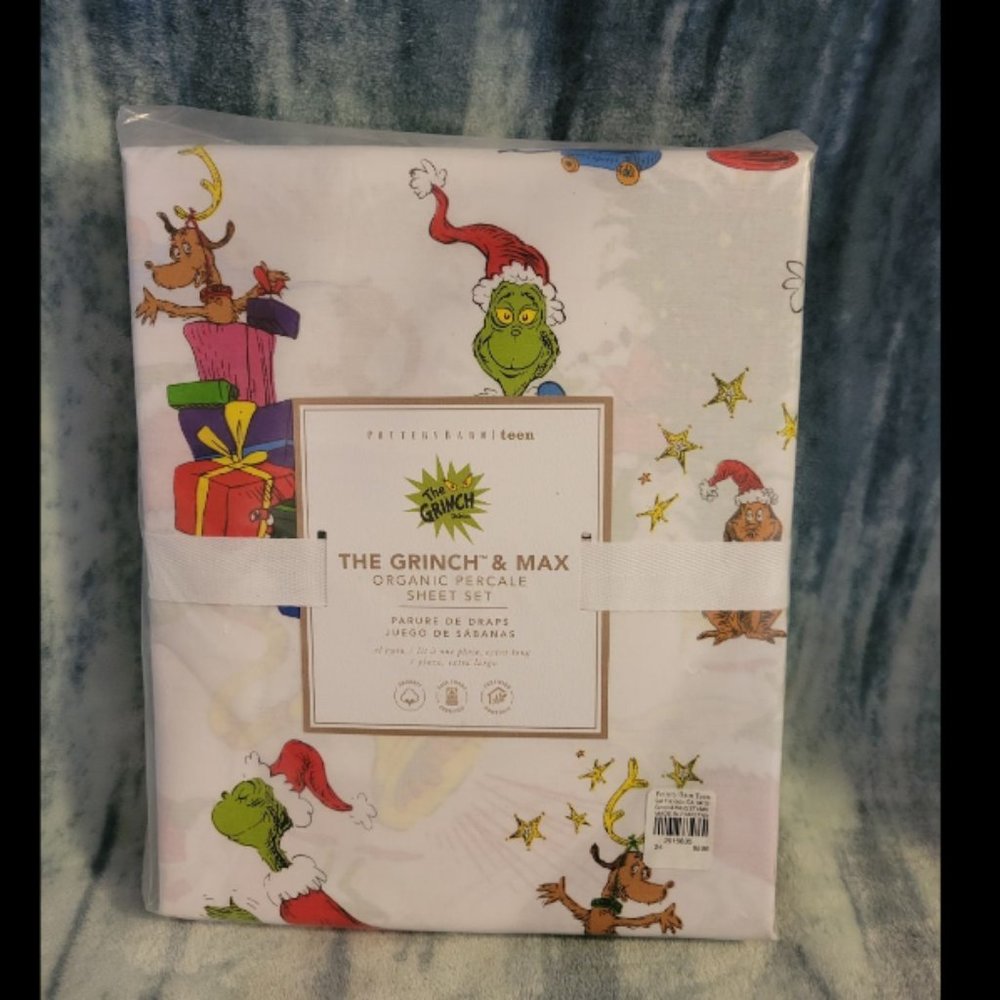 Pottery Barn Grinch & Max Organic Percale Sheet Set - Twin / Twin XL - N… - Picture 2 of 5